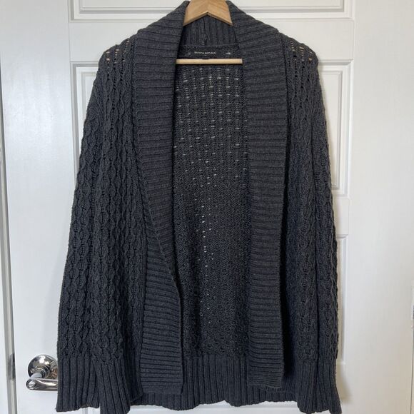 Banana Republic Chunky Knit Dark Gray Cardigan Sweater Size XS Cotton Blend - Picture 1 of 4